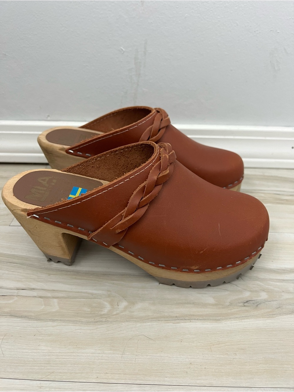 MIA Braided Leather Wooden Clogs